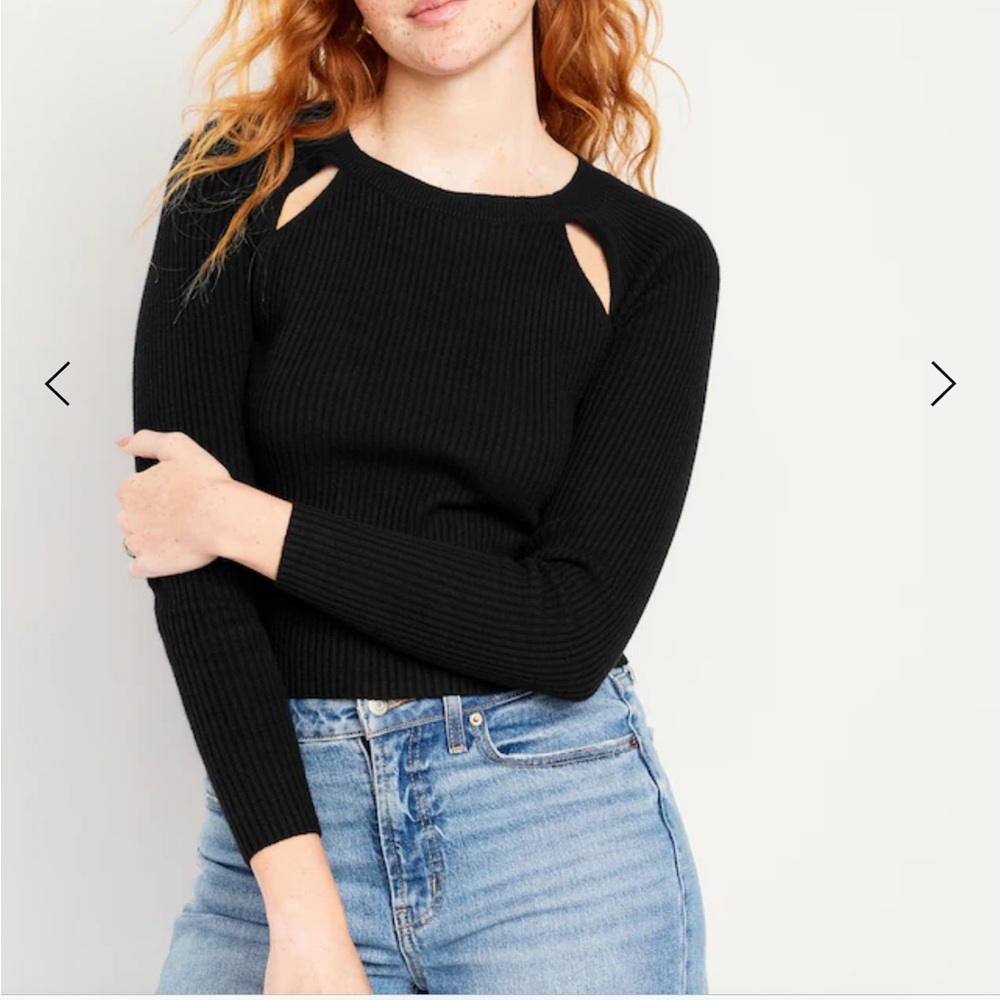 Old Navy Bracelet-Sleeve Rib-Knit Cutwork Sweater
